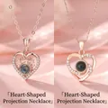 Roségouden hart projectie ketting met Ik hou van jou in 100 talen voor romantisch cadeau - Hart Gewei en Hart Werveling Set / Eenvoudige Verpakking