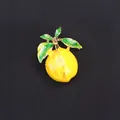 Vibrant yellow enamel lemon brooch with green leaves on a black textured background - Lemon Shape (D6-3-7342) / Bright Yellow (Lemon Shape)