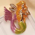 Élégante broche sirène de luxe avec strass scintillants et queue dégradée colorée - Style Queue à Dégradé (SMT1005006743202607)