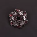 Elegant vintage style flower wreath brooch pin with red and purple crystal accents - Antique Silver Purple Red Wreath