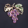Vintage style grape brooch pin with purple oval stones and green crystals on gold-tone metal - Grape Shape (I7-4-3676) / Purple (Grape Shape)