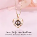 Rose gold heart pendant necklace with I Love You in 100 languages projection stone - Simple Heart (Gift Box)