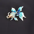 Exquisite blue enamel goldfish brooch featuring sparkling rhinestone scales and accents - Blue Tone Gradient Rhinestone (B2-2-5120)