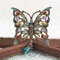 Vintage vlinder kristallen broche met kleurrijke strass en blauwe waterdruppel hanger - Paarse Vlinder Druppel Stijl