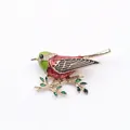 Exquisite colorful enamel bird brooch with sparkling rhinestones on a golden branch accessory - Red Green Gold Branch Bird (J4-5-1067)