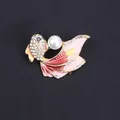 Elegant goldfish brooch with pink enamel, white pearl, and sparkling rhinestones - Pink Gradient Artificial Pearl (J4-2-1026)