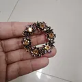 Elegant vintage bronze floral wreath brooch set with amber and purple rhinestones - Bronze Amber Purple Wreath (E3-2-8919)