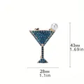 Broche de copa de martini con diamantes azules y perla incluyendo medidas exactas - Copa de Vino Perla Strass Azul Oscuro (E9-6-9781)