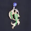 Exquisite vintage golden koi fish brooch with blue waterdrop crystal and green stones - Emerald Green Vintage Double Fish (N4-6-4459)