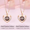 Elegant heart-shaped projection necklace in rose gold finish featuring 100 languages - Simple Heart & Simple Heart (Gift Box)