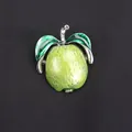 Elegant green enameled apple brooch fruit pin with leaves for clothing accessory decoration - Green (Apple Shape)