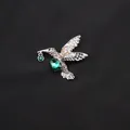 Elegante zilverkleurige kolibrie broche met smaragdgroene stenen en strassteentjes - Smaragd Hoofdsteen Meerkleurig Strass Zilveren Basis