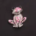 Elegante zilverkleurige kikkerspeld versierd met roze kristallen voor modeaccessoires - Zilveren Roze Paarse Strass Kikker (O3-4-5247)