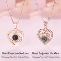 Rose gold heart projection necklace showing 100 languages I love you gift for her - Heart Swirl & Heart Antlers (Gift Box Set)