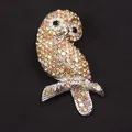 Vintage uil broche met sprankelende gele en amberkleurige kristallen op zwarte achtergrond - Amber Strass Uil (B1-4-4162)