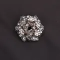 Vintage floral wreath brooch pin with dark grey rhinestones in gunmetal metal finish - Gun Black & Tawny Wreath (K6-1-2615) / 5.5cm (2.17inch)