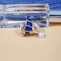 Vintage zeilschip broche met blauwe emaille zeilen en parelaccent - Blauw Emaille Zeilboot Vorm (SMT1005005924581509) / 03