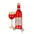 Elegante broche de botella y copa de vino en esmalte rojo con diamantes de imitación - Juego de Botella de Vino Tinto y Copa (L6-1-3806)