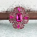 Elegante vintage zilveren broche met groot roze kristal en glanzende steentjes - Roze Kristallen Kruisster Stijl