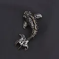 Elegant black enamel koi fish brooch with vintage gold trim for women's fashion - Black Gold Koi (J8-4-1358)