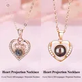 Rose gold heart projection necklace with 100 languages I love you feature for her - Heart Antlers & Simple Heart (Gift Box Set)