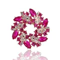 Elegant magenta crystal floral wreath brooch with sparkling rhinestones in gold finish. - Gold & Rose Pink Wreath (B2-6-5183) / 5.5cm (2.17inch)