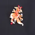 Fashionable orange goldfish brooch with red crystals and pearls on black background - Orange White Gradient Goldfish (A5-5-5370)