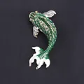 Elegant green koi fish brooch with gold plating and crystals for women's fashion outfits. - Emerald Green White Gradient (J8-4-1363)