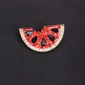 Sparkling red crystal watermelon slice brooch with black teardrop seeds and rhinestones - Red and Green (Watermelon Slice)
