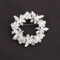 Elegant silver floral wreath brooch with sparkling butterflies and rhinestones for clothing - Silver Butterfly Iridescent Wreath (G3-4-1109) / 5.5cm (2.17inch)
