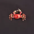 Vibrant red enamel crab brooch pin with gold-colored metal claws for fashion accessory - Solid Red Enamel Gold Crab