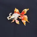 Exquisite goldfish brooch featuring vibrant orange enamel and sparkling rhinestone accents - Golden Yellow Red Gradient (B2-2-5121)