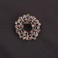 Vintage floral wreath brooch pin with pink and blue rhinestones for fashion - Bronze Pink & Blue Wreath (N3-3-4331) / 5.5cm (2.17inch)