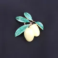 Elegant yellow mango fruit enamel brooch pin with green leaves jewelry accessory - Yellow (Mango Shape)