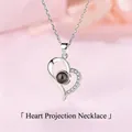 S925 sterling silver heart projection necklace featuring 100 languages I love you - Heart Style (Gift Box)