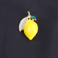 Charming yellow enamel lemon brooch with sparkling rhinestones and green leaf detail - Lemon Yellow (Lemon Shape)