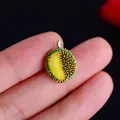 Detailed durian fruit brooch pin with yellow enamel and textured green shell detail - Mini Durian (Split Shape)