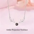 Zilveren hertengewei projectie ketting met Ik hou van jou in 100 talen - Gewei Projectie Halsketting / Geschenkdoos