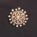 Elegant golden flower wreath brooch with sparkling clear rhinestones for accessories - Snowflake Round Flower Style (I0-3-3035) / Gold
