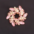 Elegant pink rhinestone floral wreath brooch pin in gold-toned finish for formal wear - Pink Floral Ring Style (M3-1-1711) / Pink Gold
