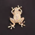 Elegante fonkelende gouden kikkerbroche met heldere strassteentjes en zwarte stenen ogen - Goud Volledig Wit Strass Kikker (C3-2-7923)