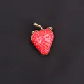 Enamel red strawberry fruit brooch pin with gold stem for stylish garment decor - Red (Strawberry Shape)