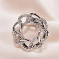 Elegant silver-toned unisex wreath brooch featuring pavé-set sparkling cubic zirconia - Silver Pave Intertwined Ring Style (D4-4-6957) / Silver