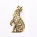 Detailed view of a vintage golden cat brooch featuring intricate engraved textured patterns - Bright Gold Vintage Cat (G8-6-1578)