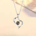 Elegante zilveren hartketting met 100 talen Ik hou van jou projectiesteen cadeau - Toewijding / Eenvoudige Verpakking