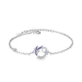 Detailansicht eines Silberarmbands mit blauem Blattdesign und einem zentralen Mondstein. - Armband (Einfache Packung) / Silber