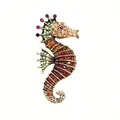Elegant seahorse brooch pin adorned with multi-colored rhinestones on gold-tone metal - Vintage Gold Colorful Rhinestone (j3-4-933)
