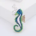 Elegant seahorse brooch with blue green enamel and white pearl accents for accessories - Blue Green Enamel Pearl (b2-5-5167)