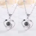 Elegant silver heart-shaped projection necklace with black stone for jewelry SKU - 2 Pieces/Pack (Simple Packaging) / Silver