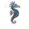 Exquisite seahorse brooch with vibrant blue and green rhinestones for accessories - Silver Base Blue Green Rhinestone (j3-4-934)